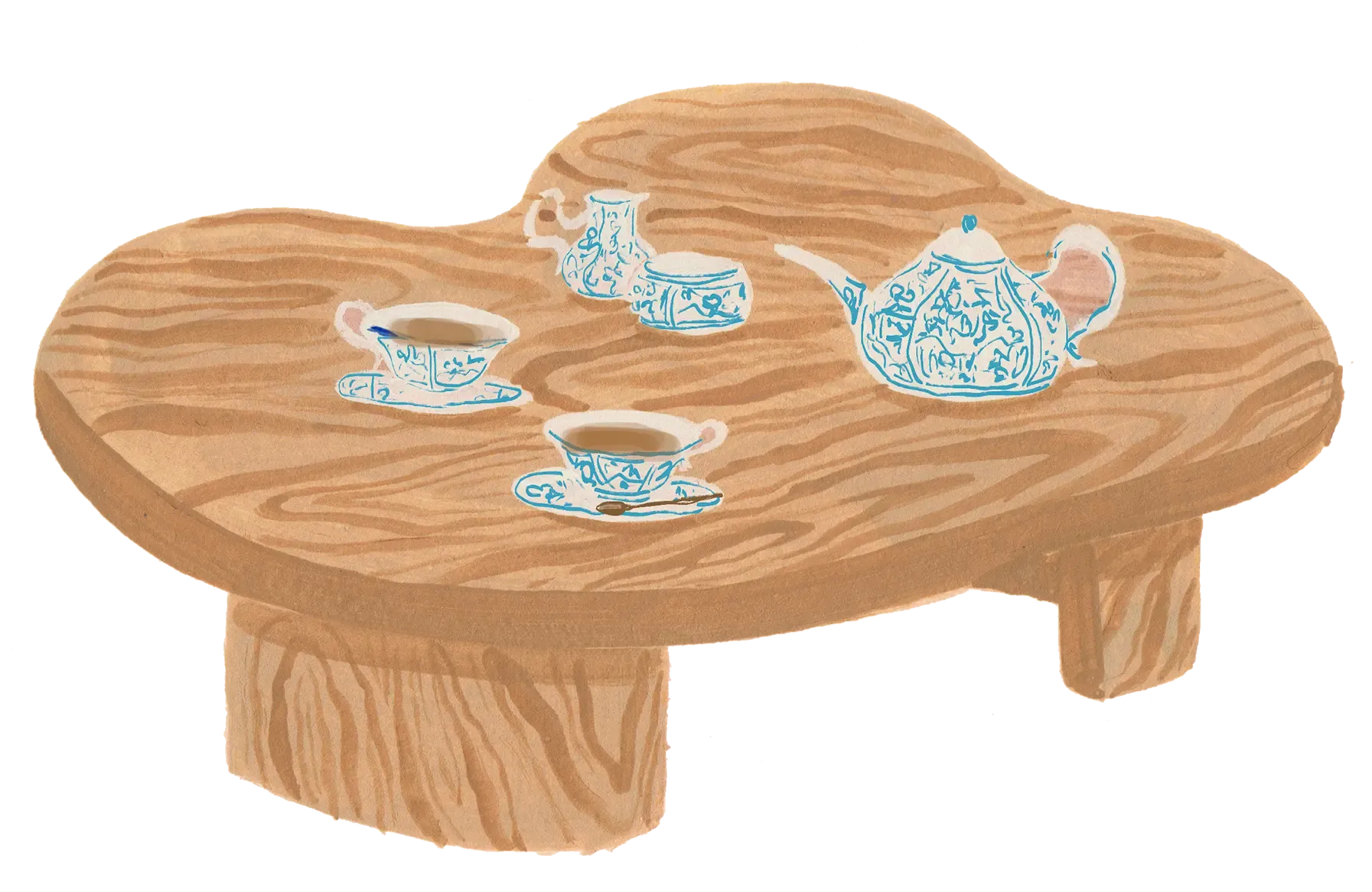 watercolor illustration of a coffee table with tea